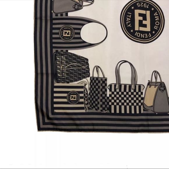 292 Fendi Marrone Roma Italia Bag Pattern Extra Large Scarf - Picture 2 of 8